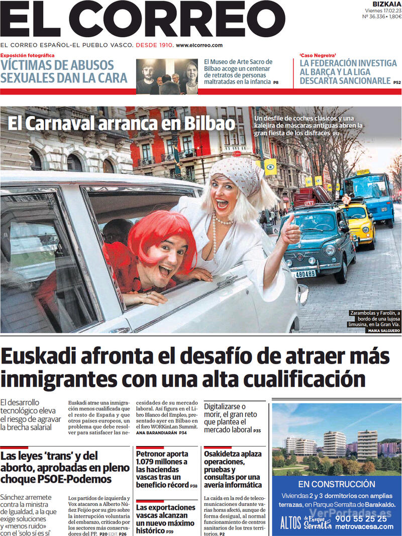 Portada El Correo 2023-02-18