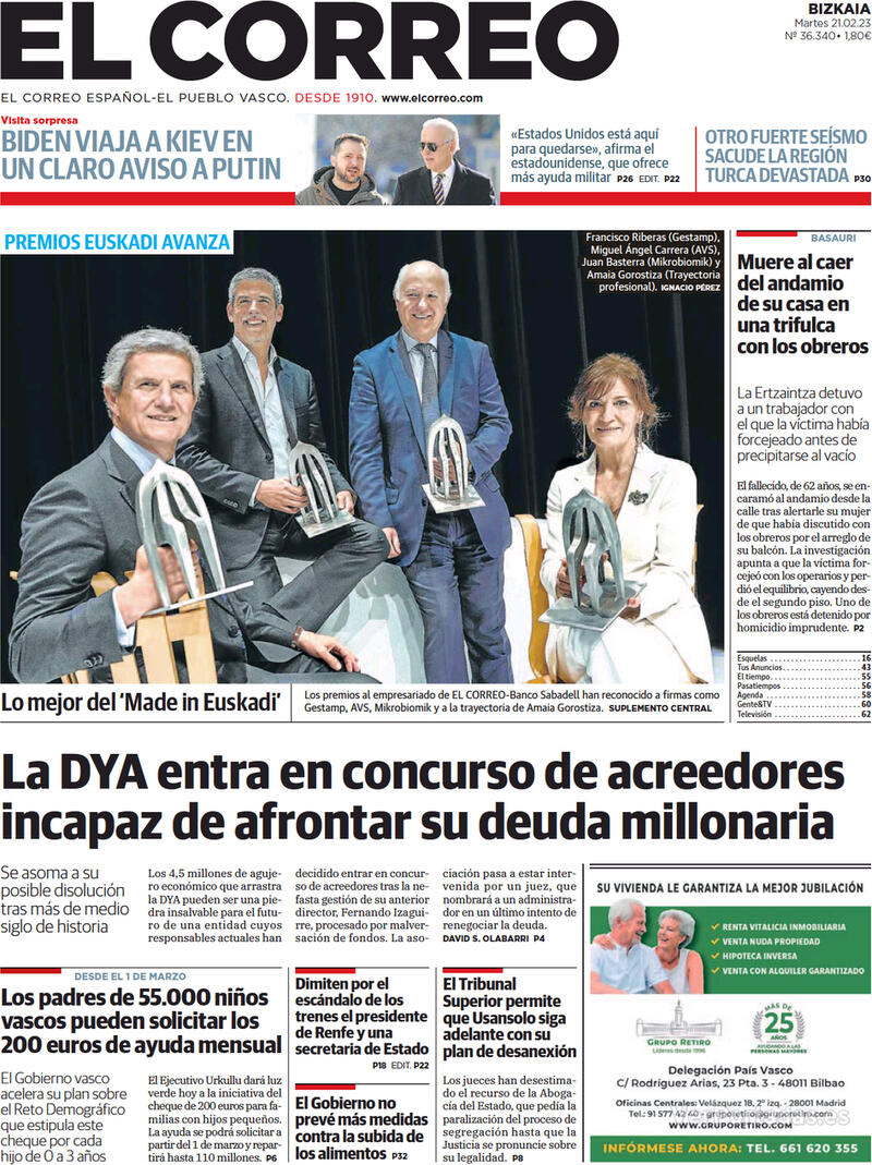 Portada El Correo 2023-02-22