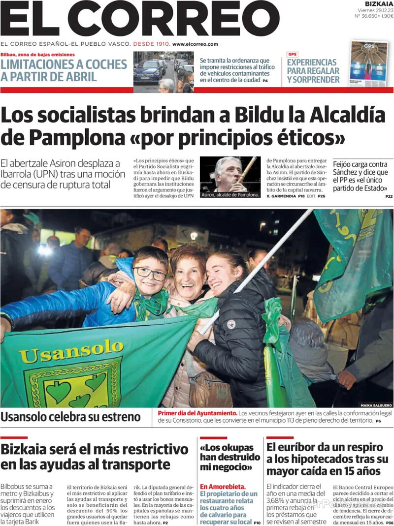 Portada El Periódico 2023-12-29
