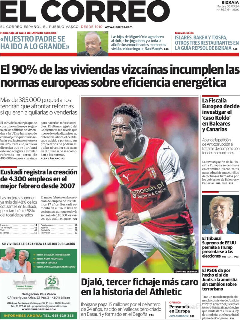 Portada El Correo 2024-03-06