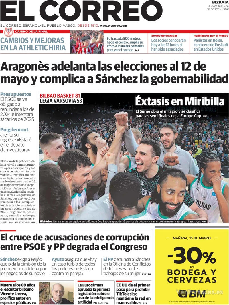 Portada El Correo 2024-03-15