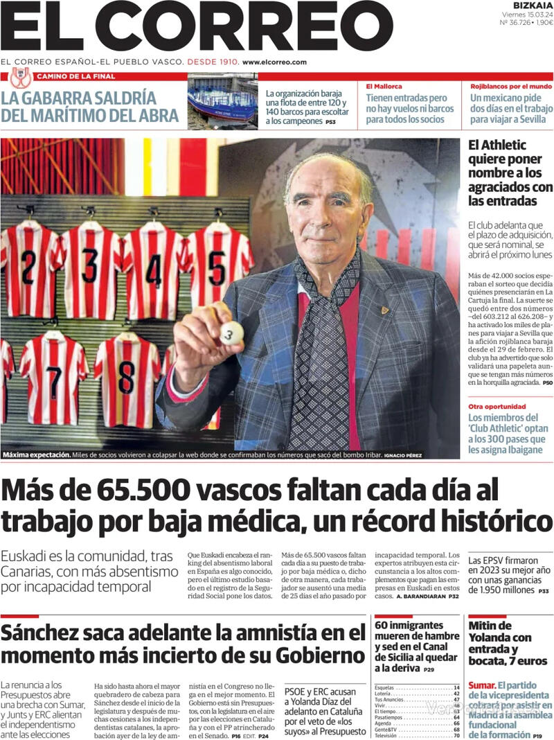 Portada El Correo 2024-03-16