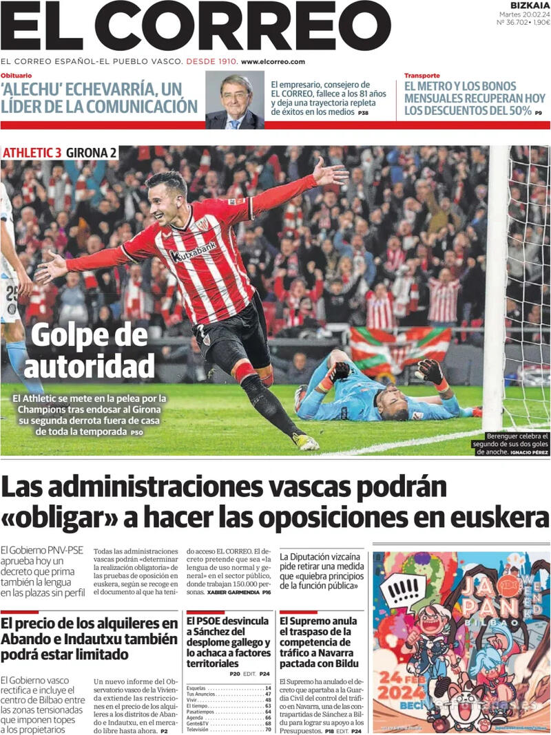 Portada El Periódico 2024-02-20