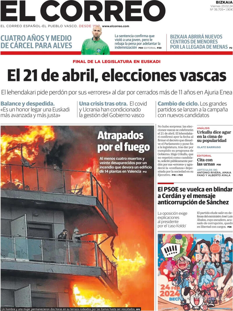 Portada El Correo 2024-02-24