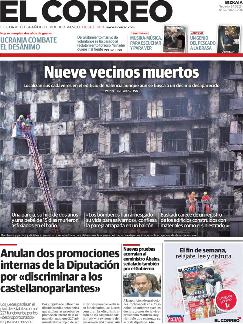 Portada El Correo 2024-02-25