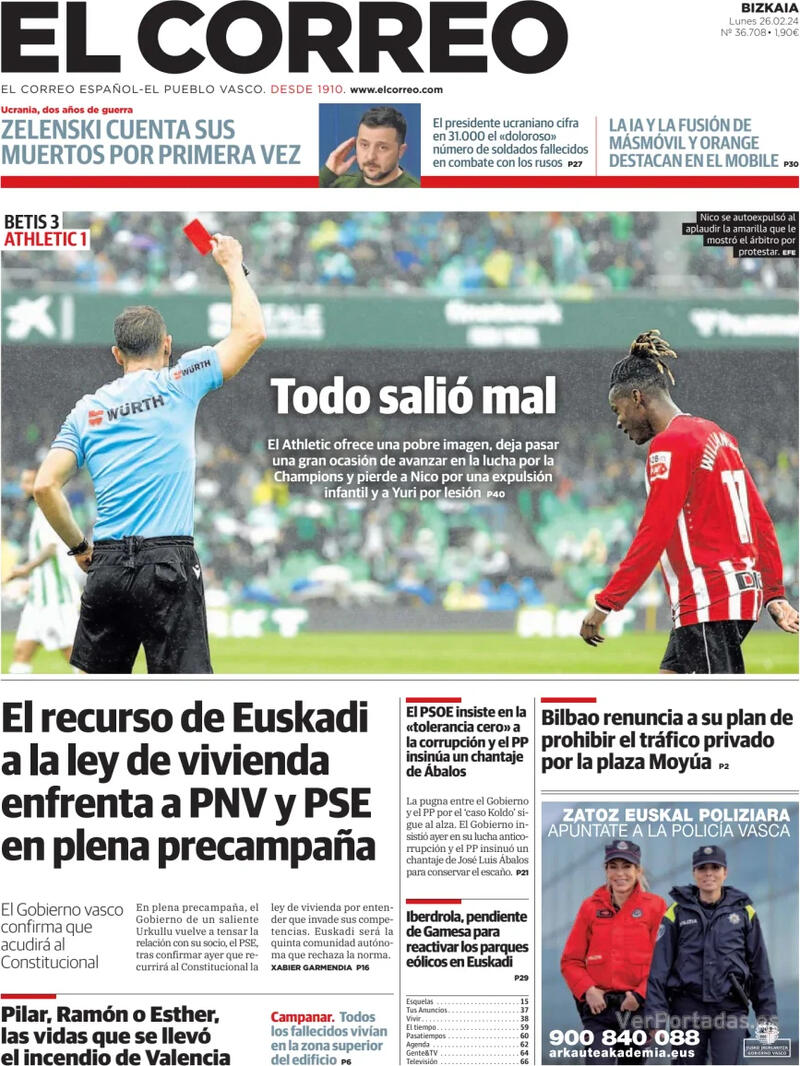 Portada El Correo 2024-02-27