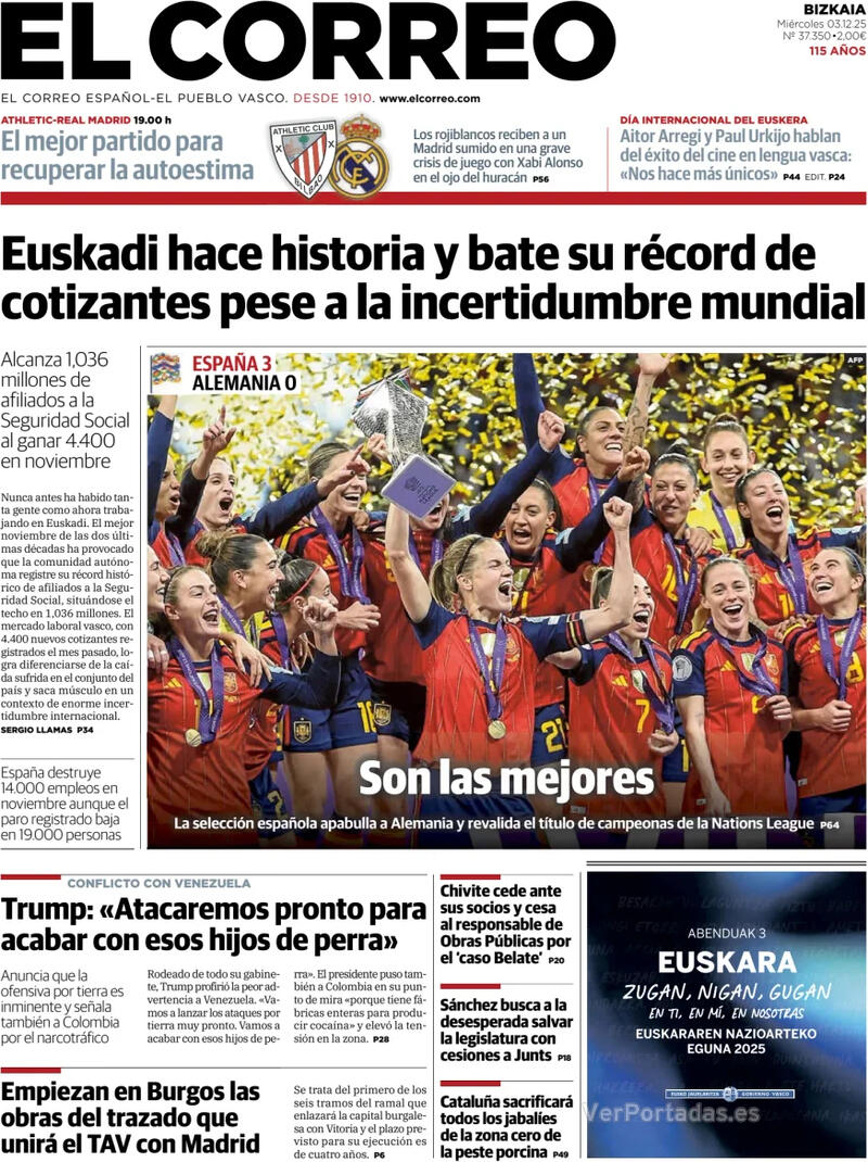 Portada El Periódico 2025-12-03