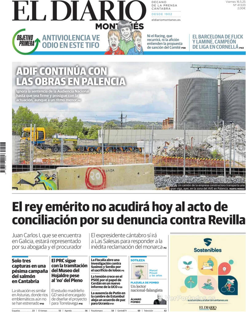 Portada Diario de Navarra 2025-05-16