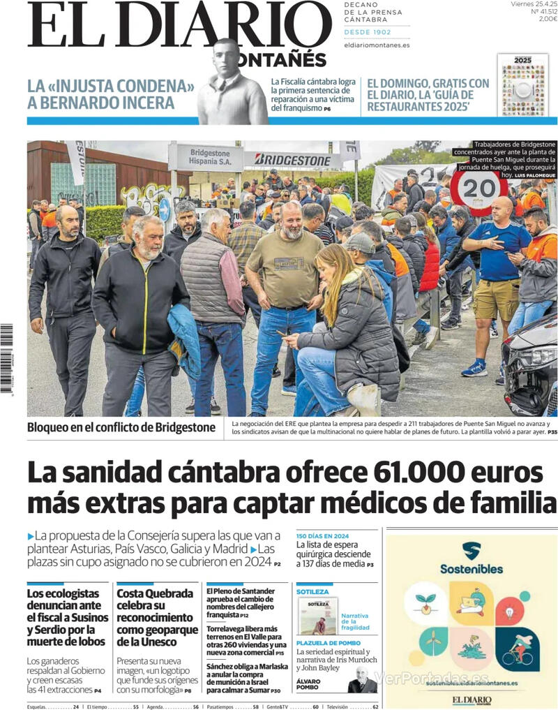 Portada Diario de Navarra 2025-04-25
