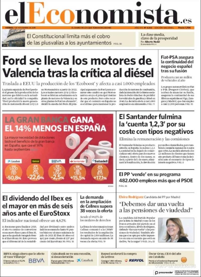 Portada El Economista 2019-11-02