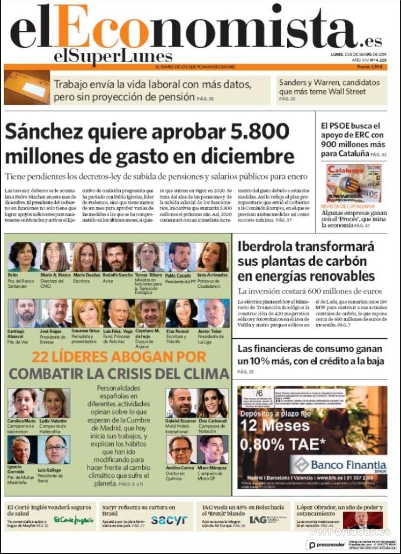 Portada El Economista 2019-12-03