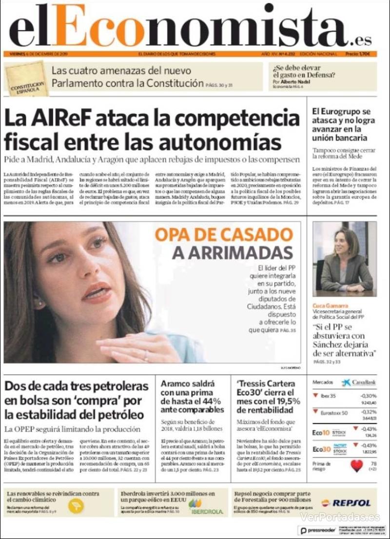 Portada El Economista 2019-12-07
