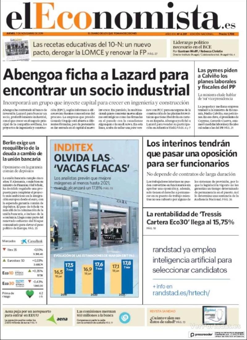 Portada El Economista 2019-11-08