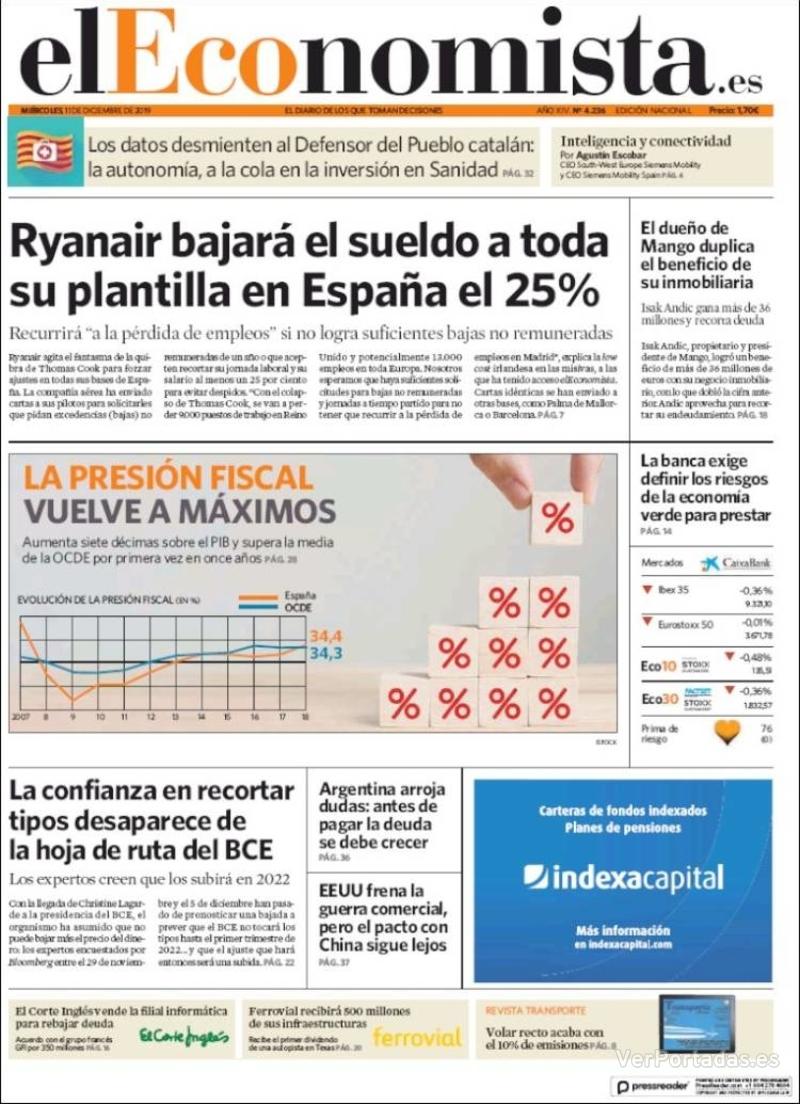 Portada El Economista 2019-12-12