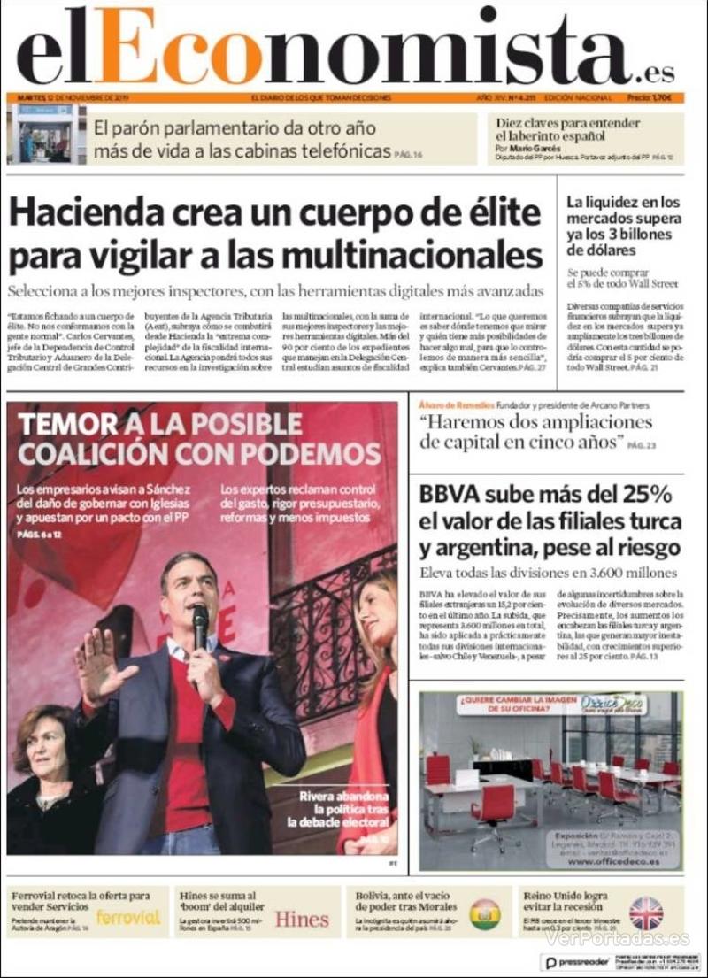 Portada El Economista 2019-11-13