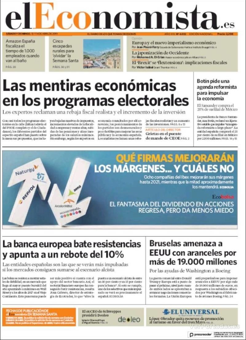 Portada El Economista Sábado,13 de Abril de 2019