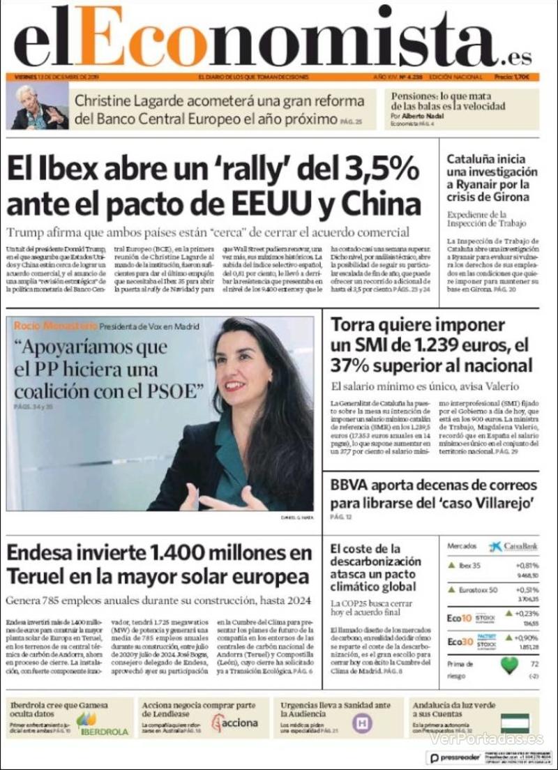 Portada El Economista 2019-12-14