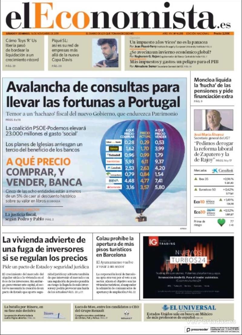 Portada El Economista 2019-11-18