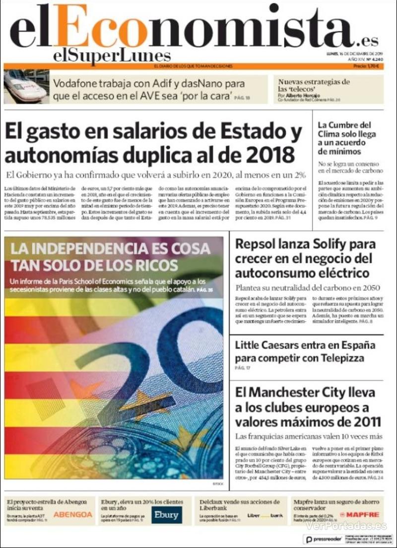 Portada El Economista 2019-12-17