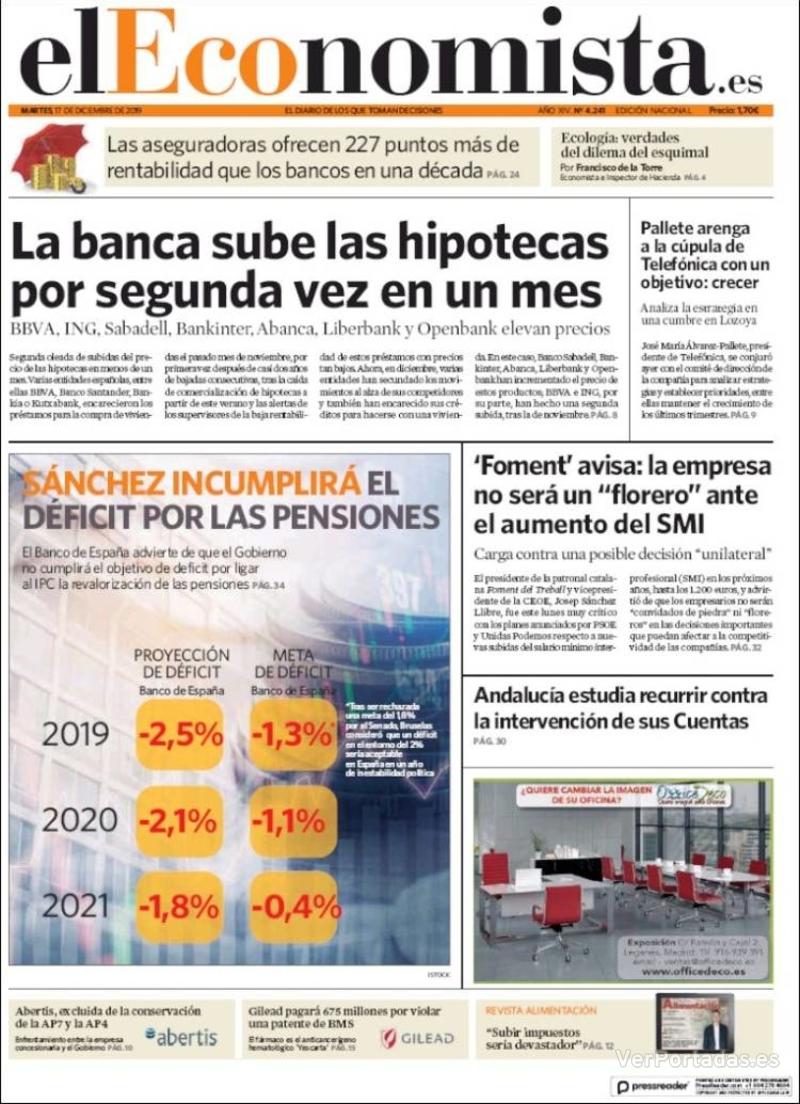 Portada El Economista 2019-12-18