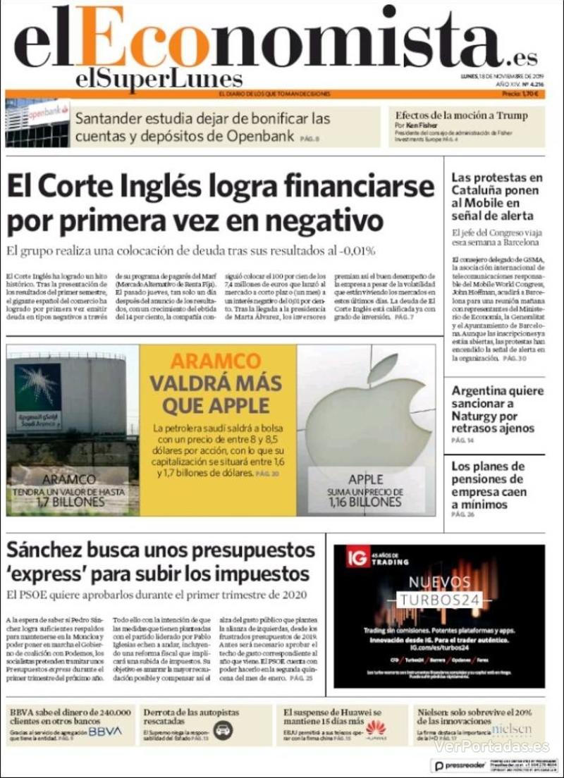 Portada El Economista 2019-11-19