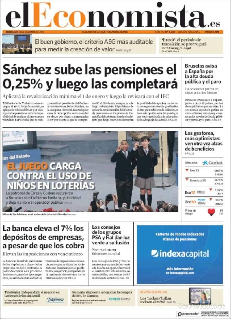 Portada El Economista 2019-12-19