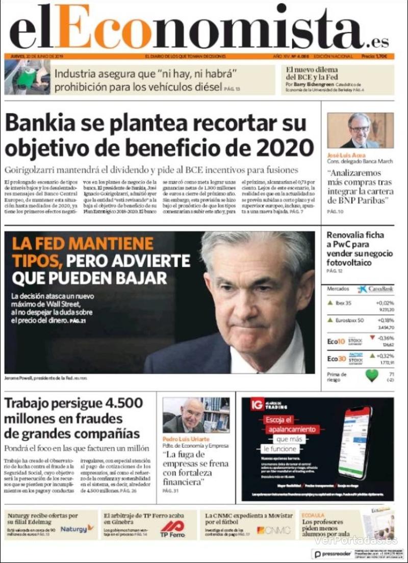Portada El Economista Jueves,20 de Junio de 2019