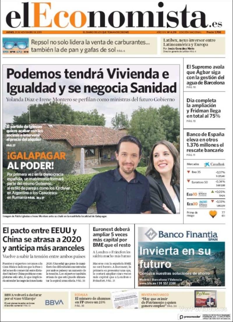 Portada El Economista 2019-11-22