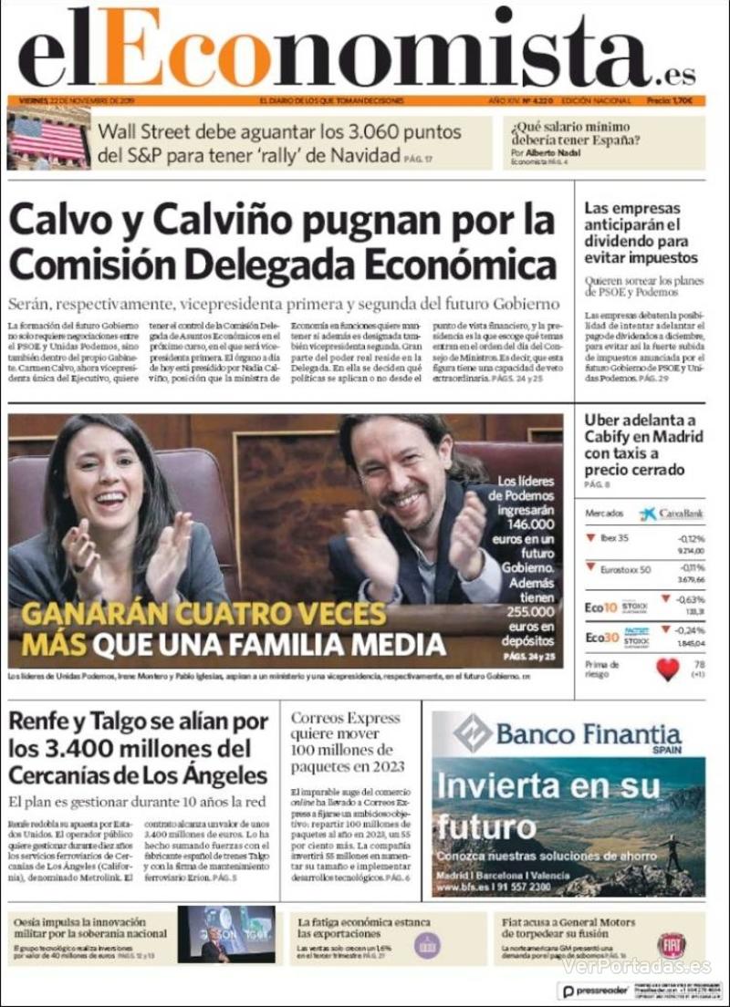 Portada El Economista 2019-11-23