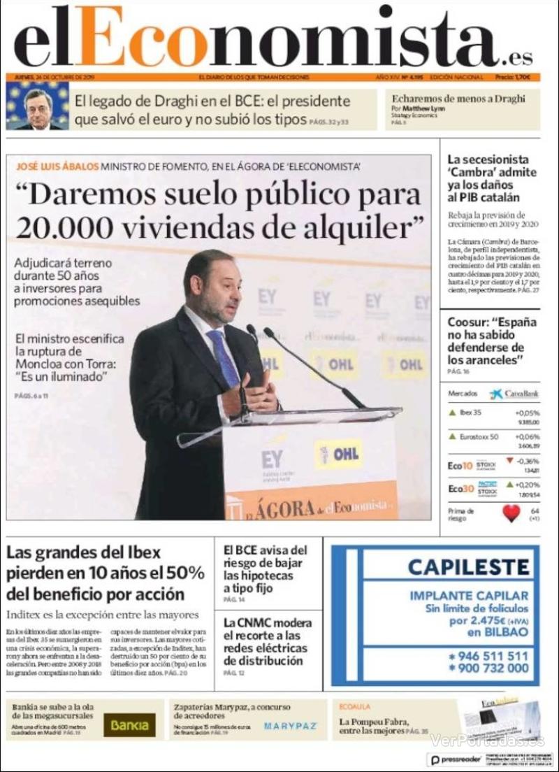 Portada El Economista 2019-10-25