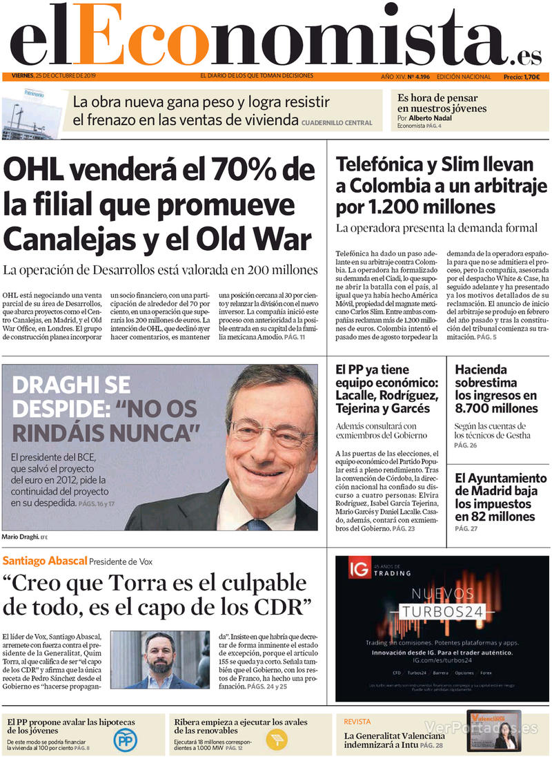 Portada El Economista 2019-10-26