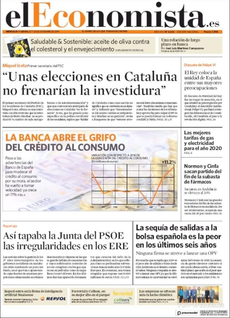 Portada El Economista 2019-12-27