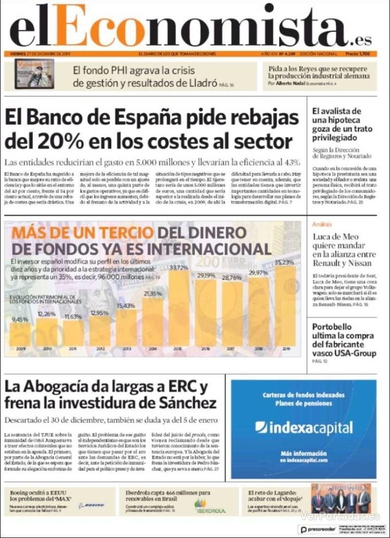 Portada El Economista 2019-12-28