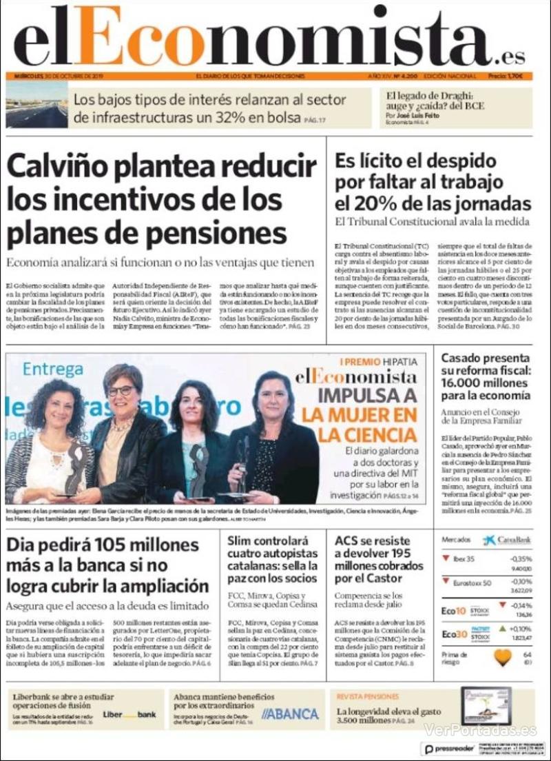 Portada El Economista 2019-10-31