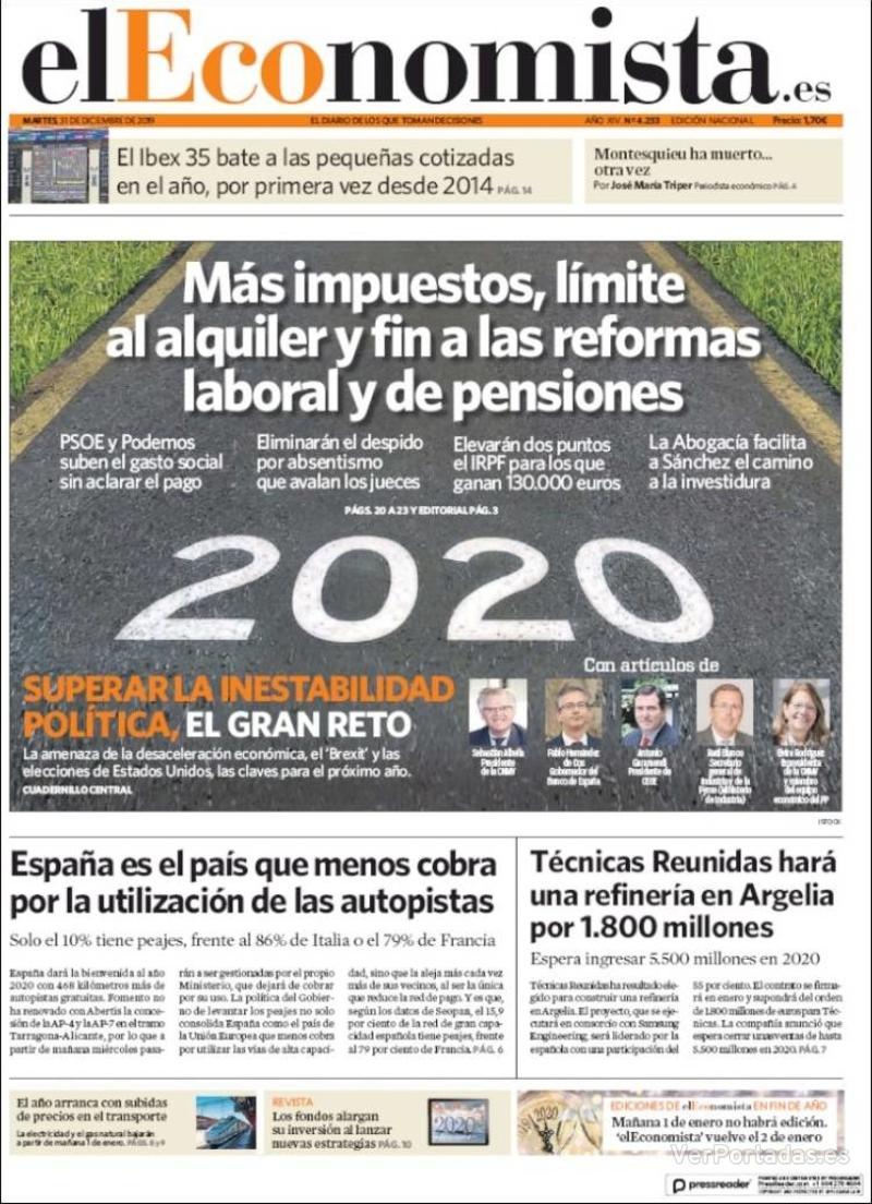 Portada El Economista 2020-01-02