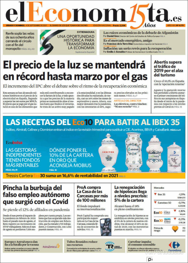 Portada El Economista 2021-09-06