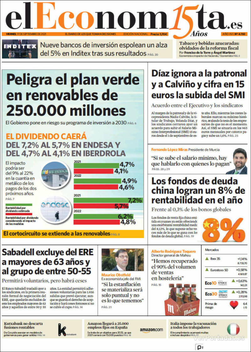 Portada El Economista 2021-09-18