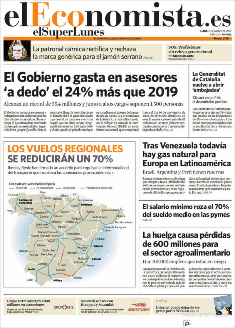 Portada El Economista 2022-03-22