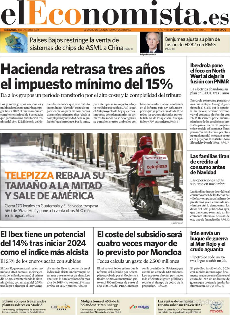 Portada El Economista Miércoles, 3 de Enero de 2024