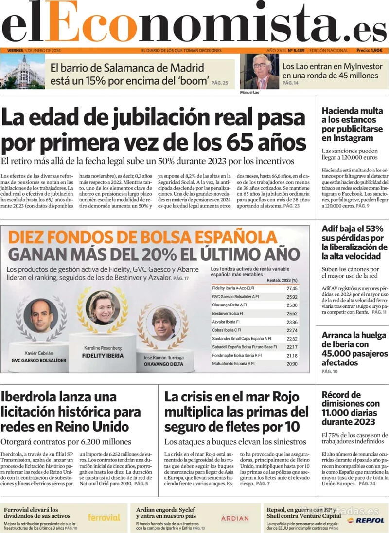 Portada El Economista Viernes, 5 de Enero de 2024