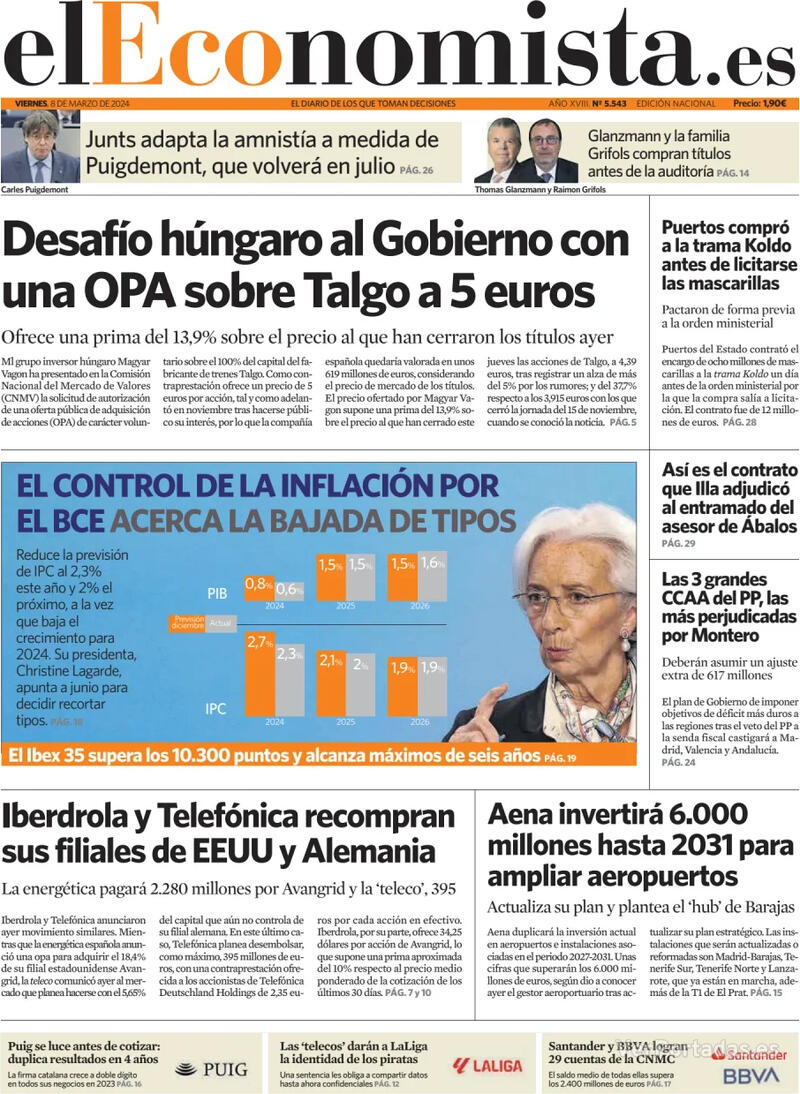 Portada El Economista 2024-03-09