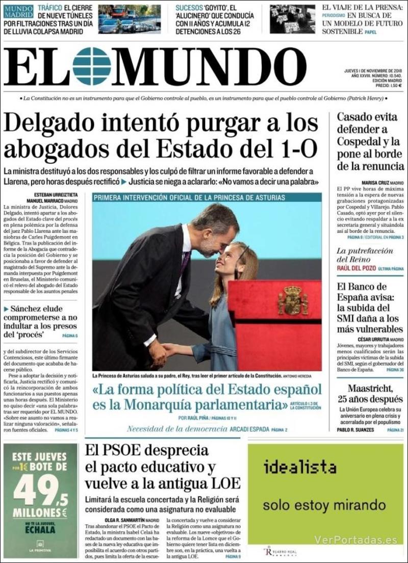 Portada El Mundo 2018-11-02