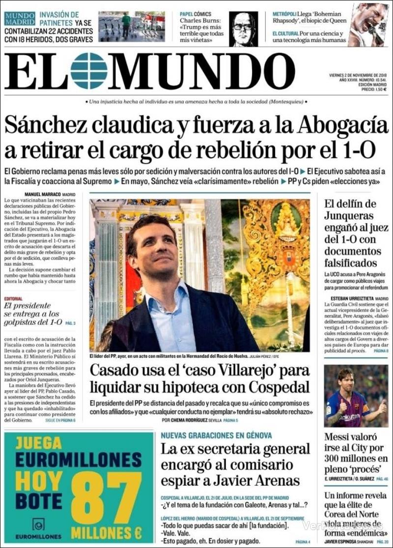 Portada El Mundo 2018-11-03