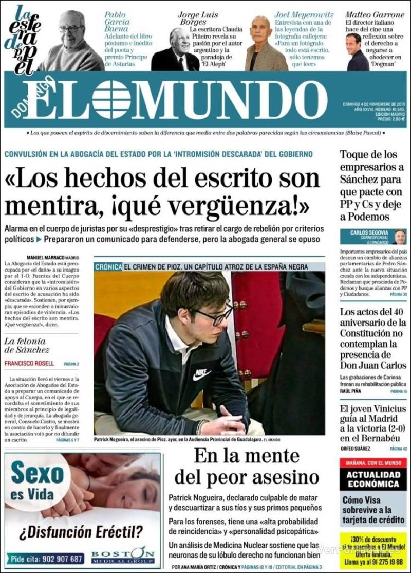 Portada El Mundo 2018-11-05