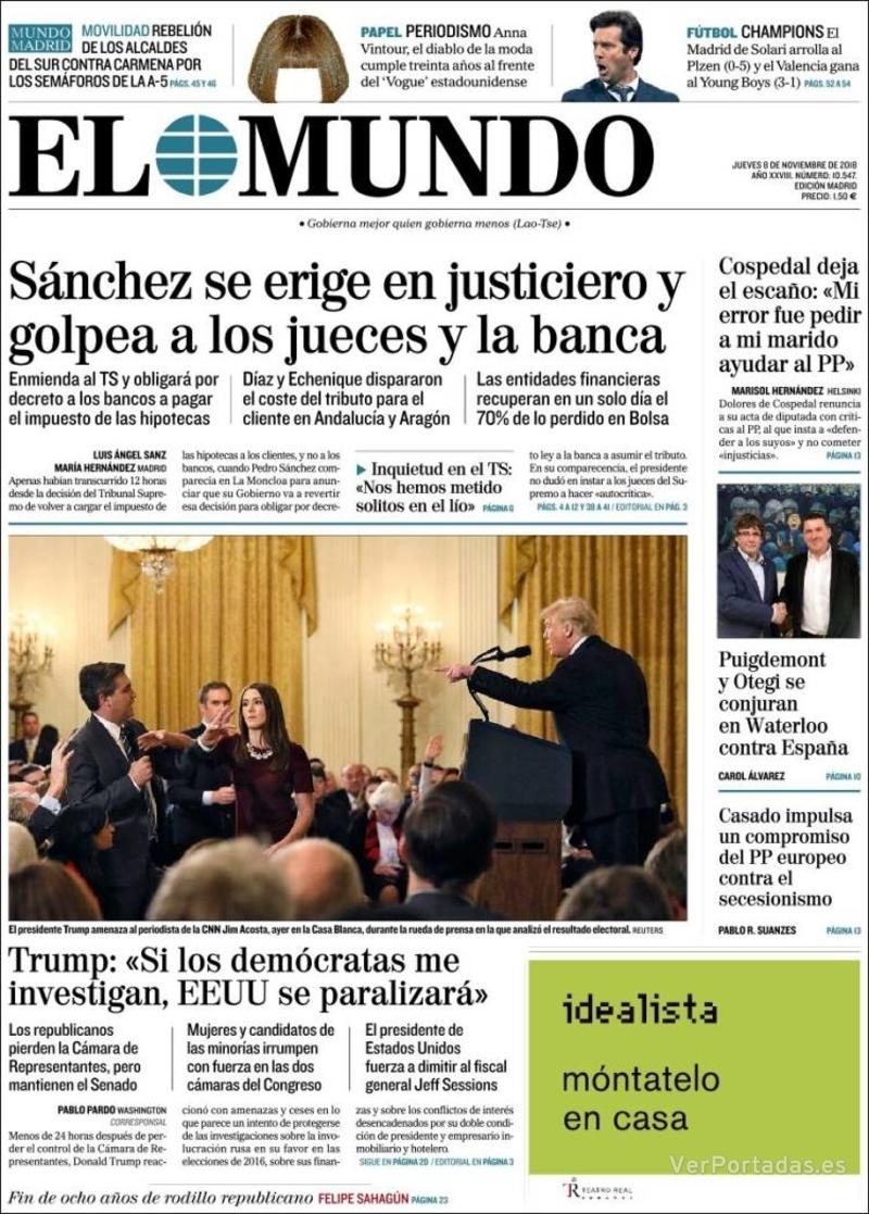 Portada El Mundo 2018-11-09