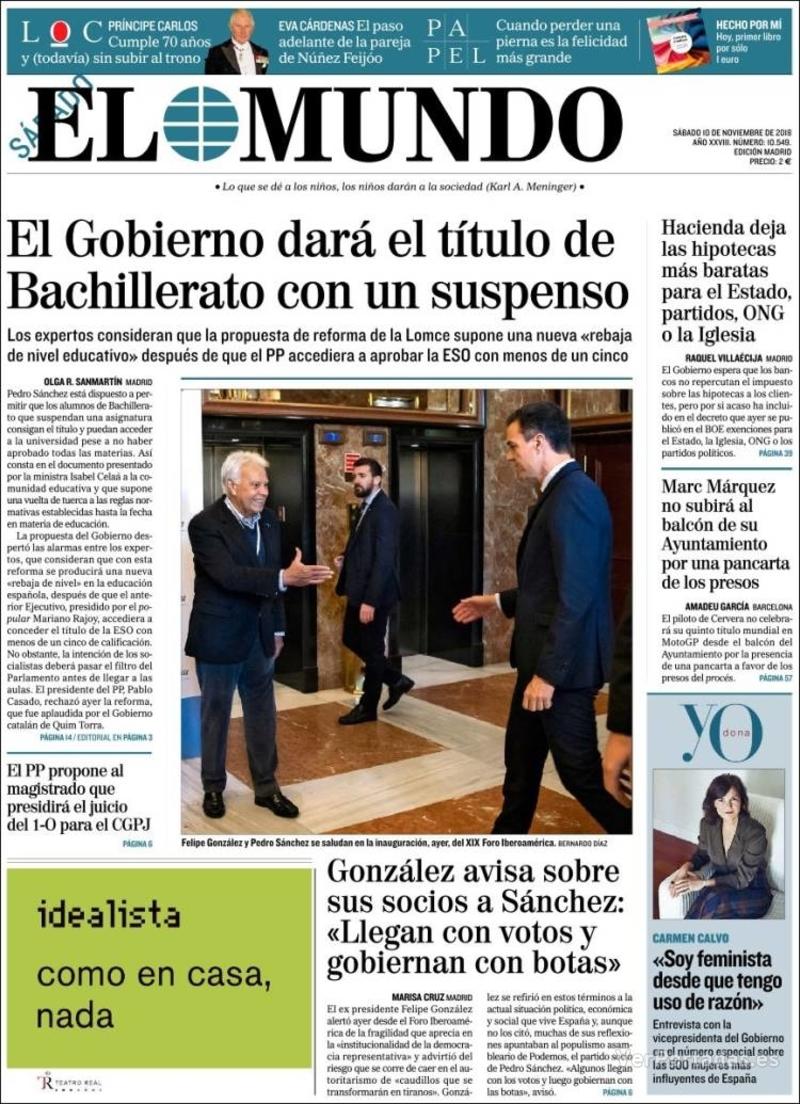 Portada El Mundo 2018-11-11