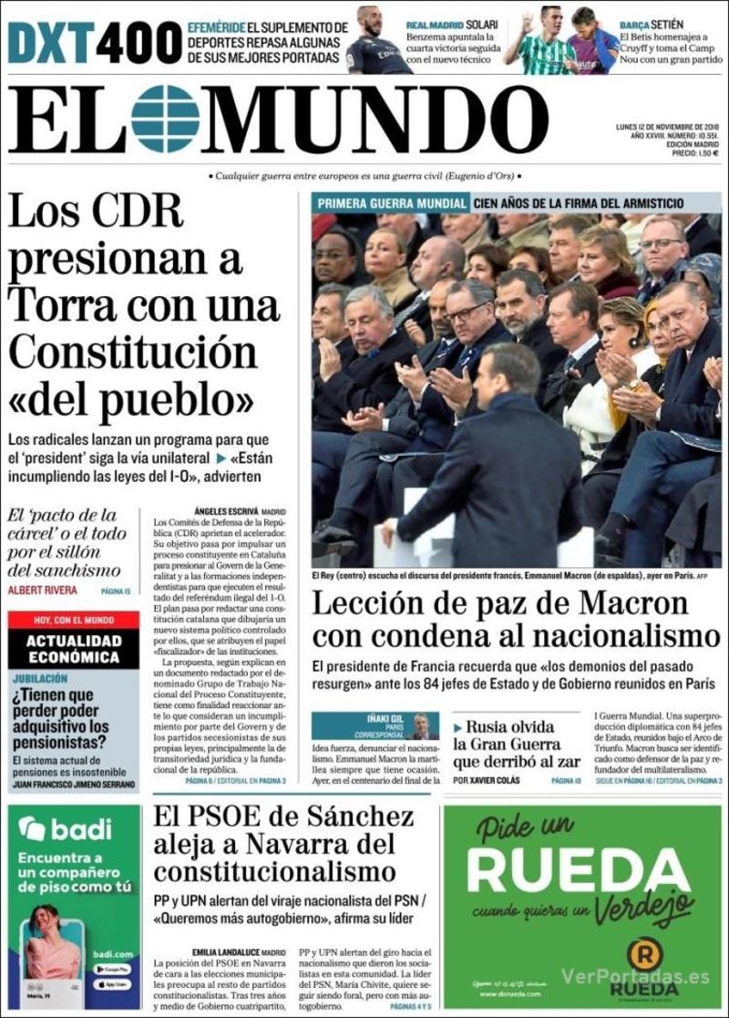 Portada El Mundo 2018-11-13