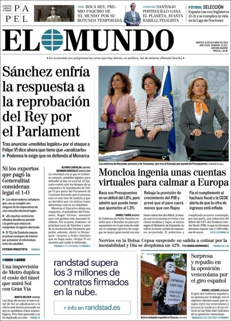 Portada El Mundo 2018-10-17