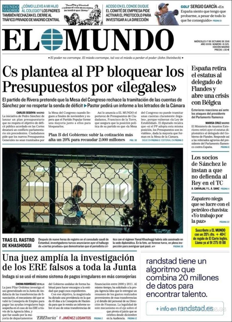 Portada El Mundo 2018-10-18