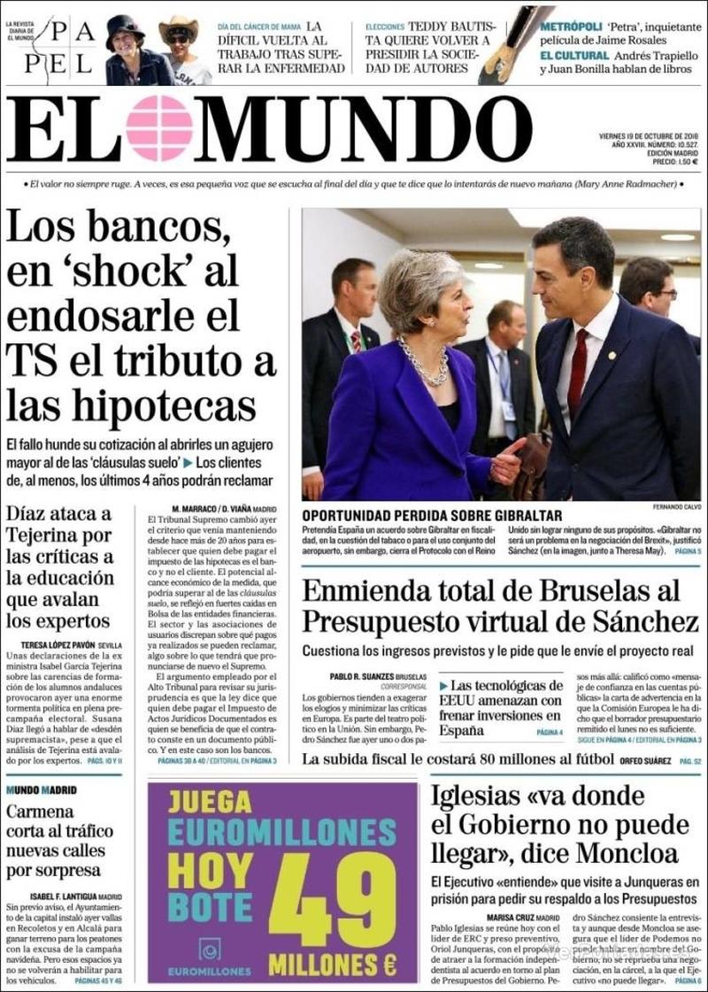 Portada El Mundo 2018-10-20